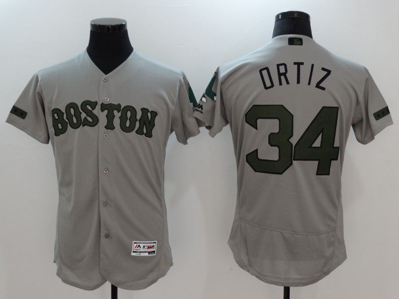 2017 Men MLB Boston Red Sox #34 Ortiz Grey Elite Commemorative Edition Jerseys->boston red sox->MLB Jersey